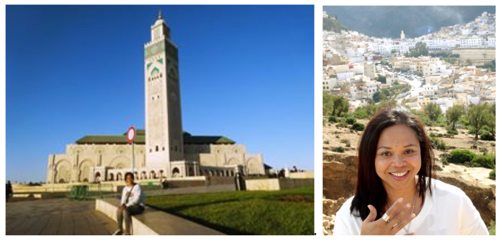 Maroko: Masjid Hassan II. Dengan menara setinggi 210 meter, masjid ini memegang rekor sebagai menara masjid tertinggi di dunia, menjulang anggun di atas tanjung yang menghadap langsung ke Samudra Atlantik.